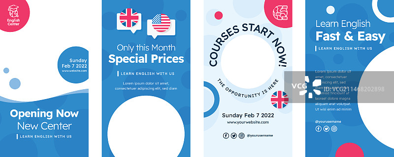 扁平风格英语课程Instagram快拍合集图片素材