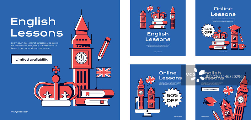 扁平风英语课程Instagram帖子合集图片素材