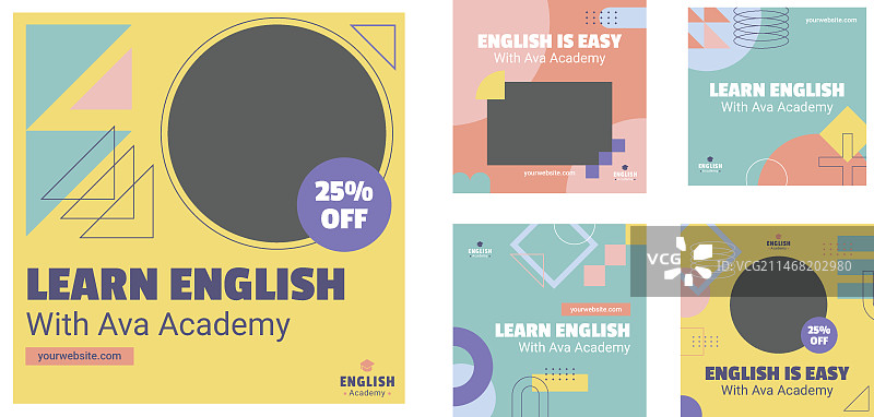 扁平风英语课程Instagram帖子合集图片素材