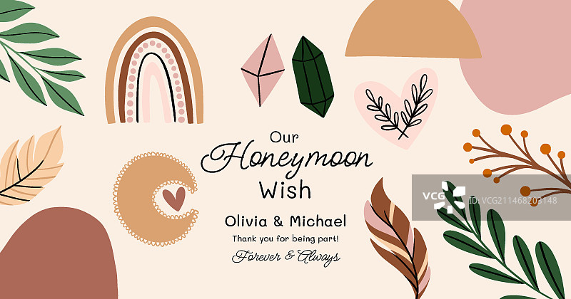 手绘波西米亚风蜜月社交媒体帖子模板图片素材