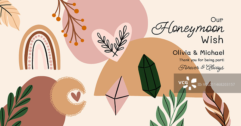 手绘波西米亚风蜜月社交媒体帖子模板图片素材