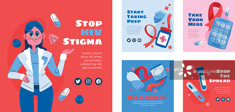 扁平风格世界艾滋病日Instagram帖子合集图片素材