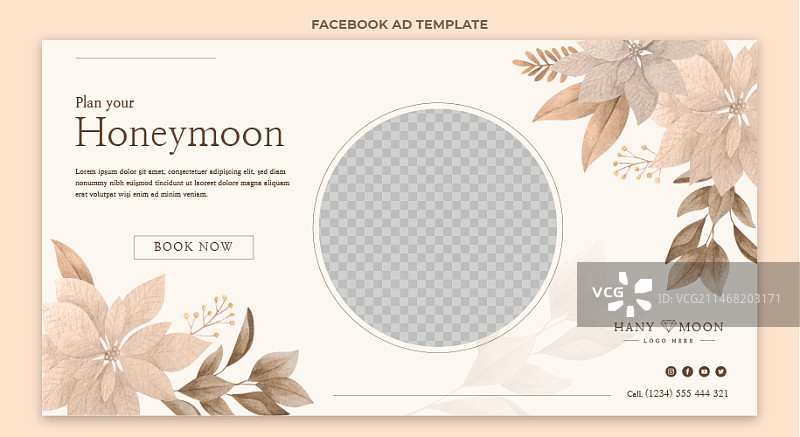 手绘波西米亚风蜜月社交媒体促销模板图片素材