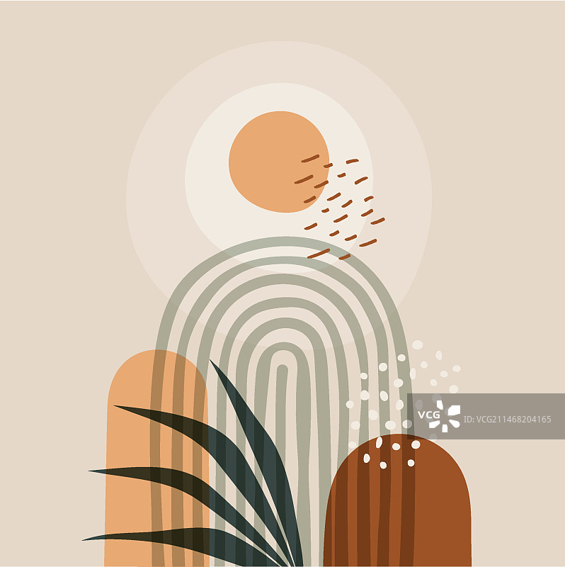 扁平风格的波西米亚风墙绘插画图片素材