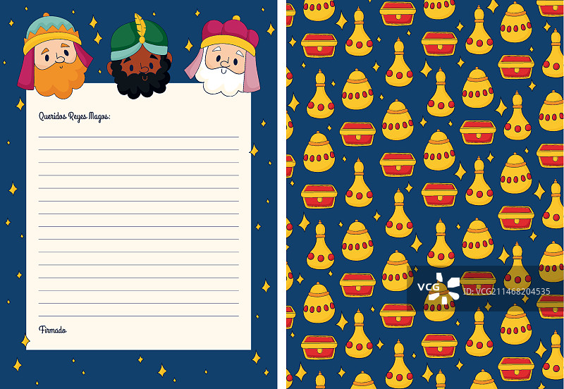 手绘东方三博士信件模板图片素材