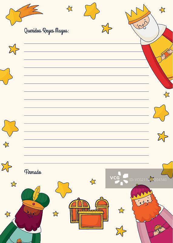 手绘东方三博士信件模板图片素材