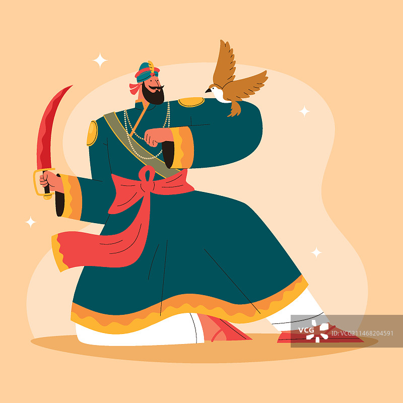 扁平风格古鲁·戈宾德·辛格·加扬蒂插画图片素材