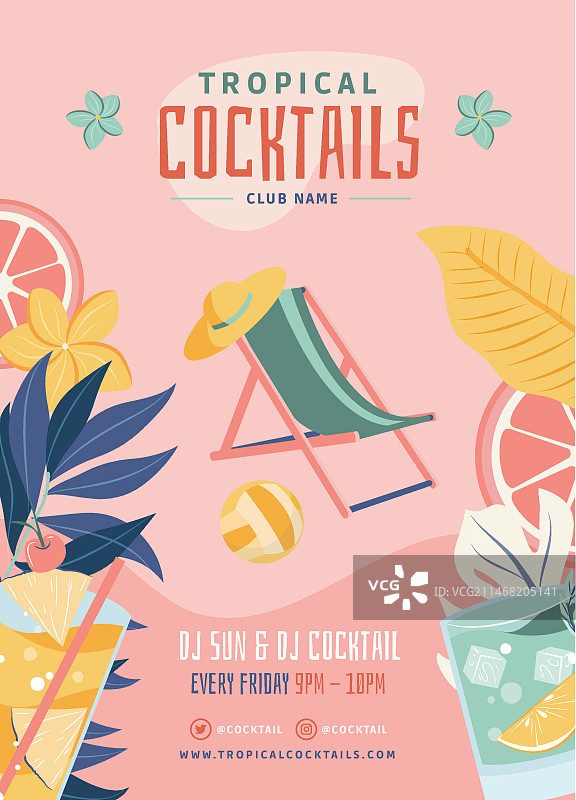 手绘扁平风鸡尾酒宣传单图片素材