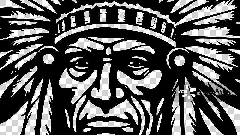 印第安酋长黑白隔离图标图片素材