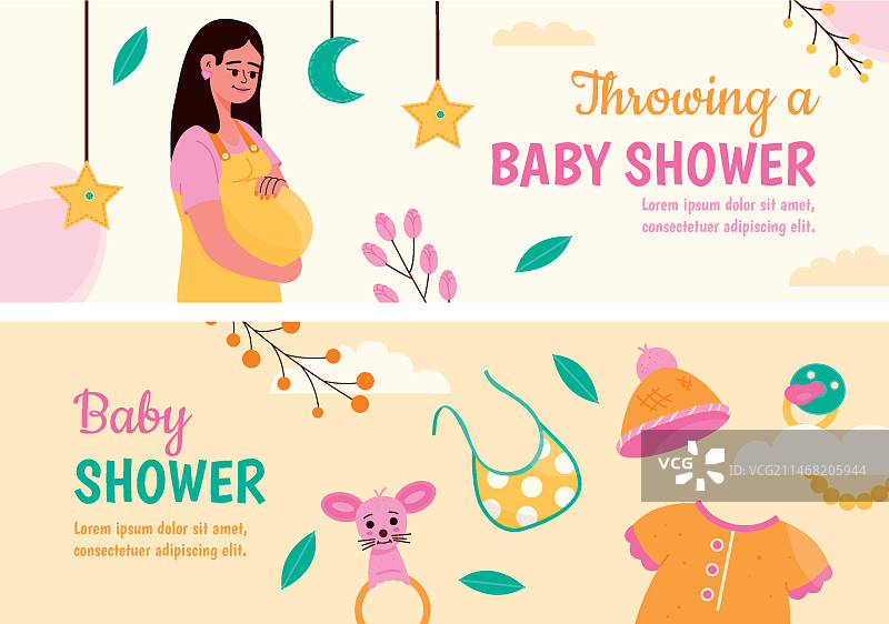 手绘新生儿派对横幅图片素材