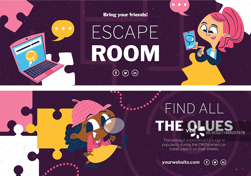手绘密室逃脱横幅图片素材