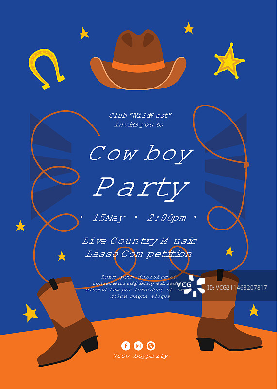 手绘牛仔派对海报模板图片素材