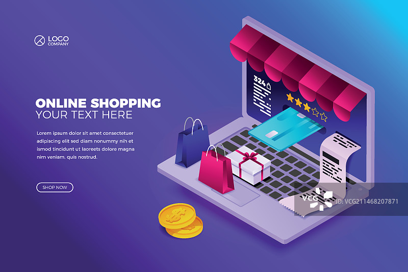 使用笔记本电脑进行在线购物的概念图片素材