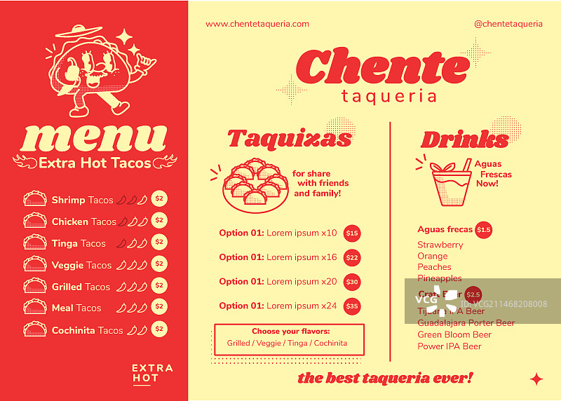 扁平风格墨西哥玉米卷餐厅菜单图片素材