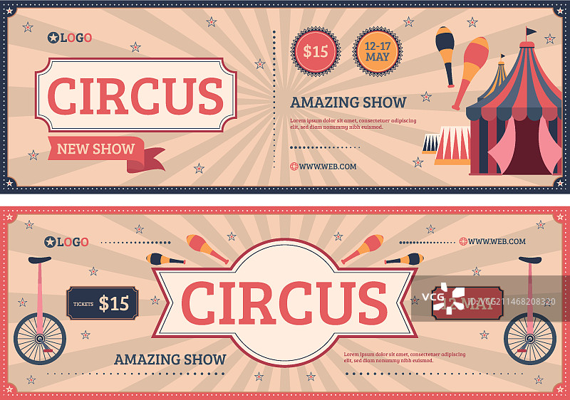 扁平风格复古马戏团趣味横版banner图片素材