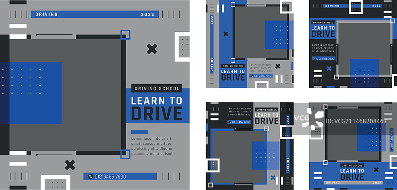 扁平风格驾校Instagram帖子合集图片素材