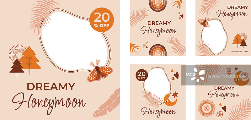 手绘波西米亚风蜜月Instagram帖子合集图片素材