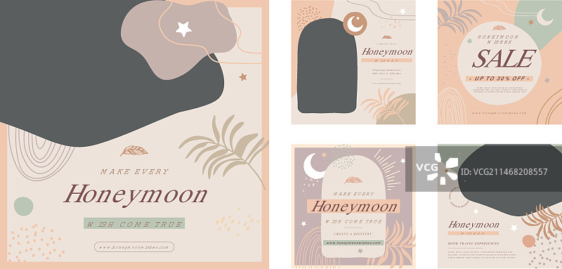 手绘波西米亚风蜜月Instagram帖子合集图片素材