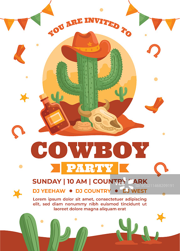 手绘牛仔派对邀请函图片素材