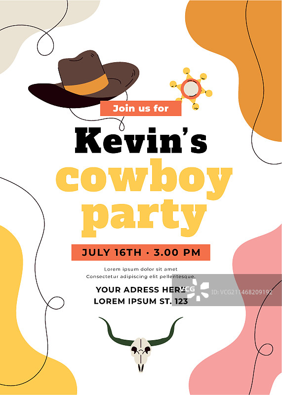 手绘牛仔派对邀请函图片素材