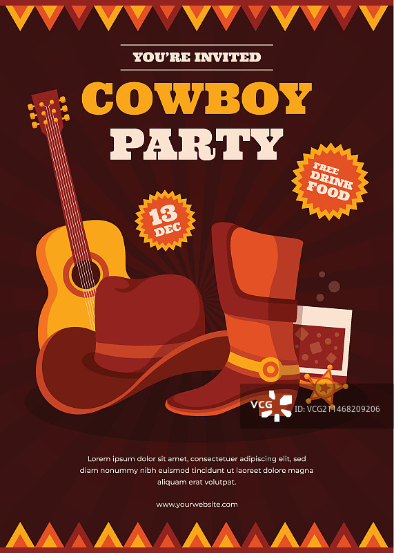 手绘牛仔派对邀请函图片素材