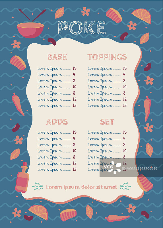 手绘扁平风格夏威夷盖饭菜单模板图片素材