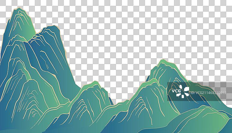 国潮青山山峰插画元素图片素材