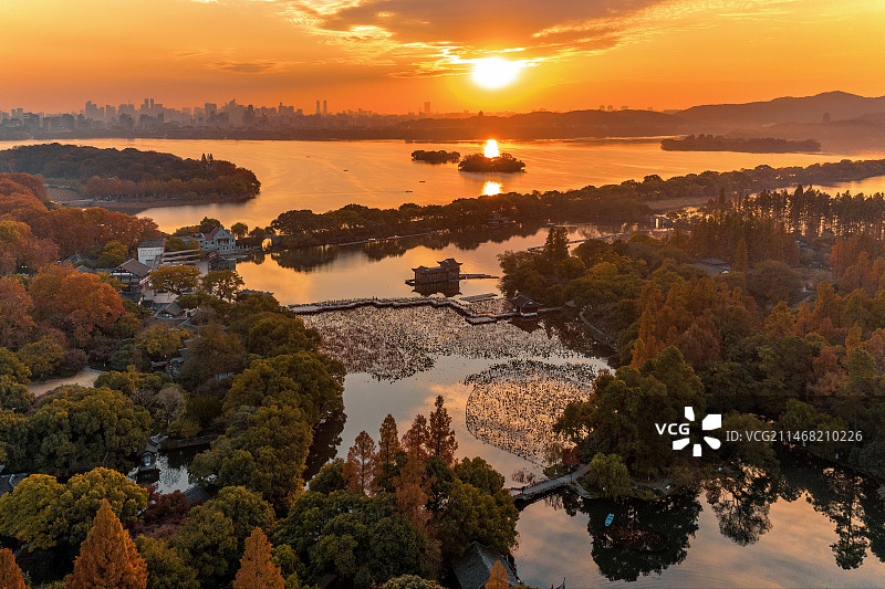 杭州西湖曲院风荷日出图片素材