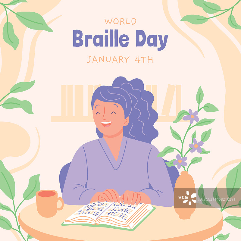 扁平风格世界盲文日插画图片素材