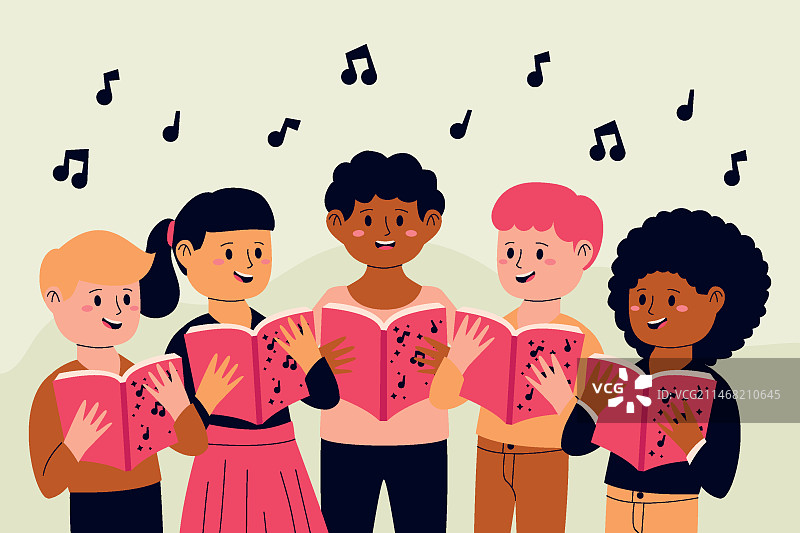 扁平风格儿童合唱团插画图片素材
