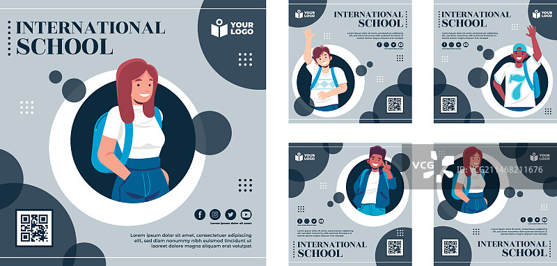 扁平风格国际学校Instagram帖子模板图片素材
