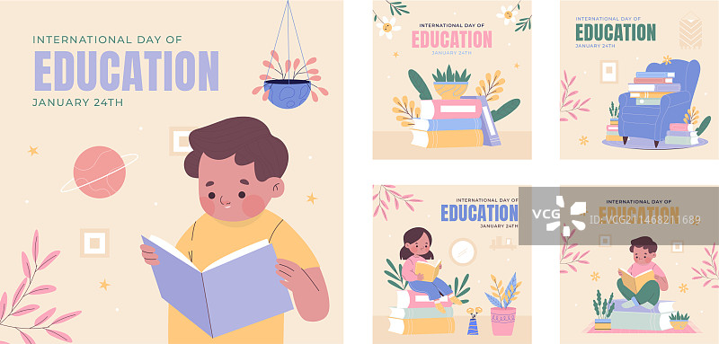 扁平风格Instagram帖子：国际教育日庆祝活动图片素材