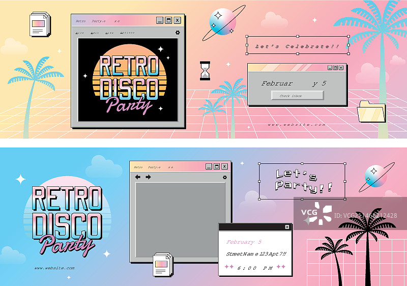 渐变复古蒸汽波迪斯科派对banner合集图片素材