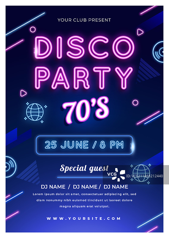 逼真霓虹迪斯科派对海报图片素材
