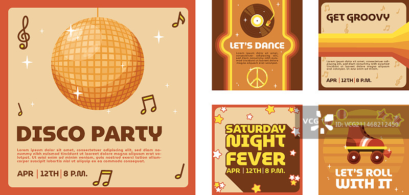 手绘扁平风格迪斯科派对模板图片素材