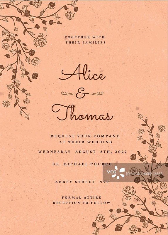 手绘乡村婚礼邀请函图片素材