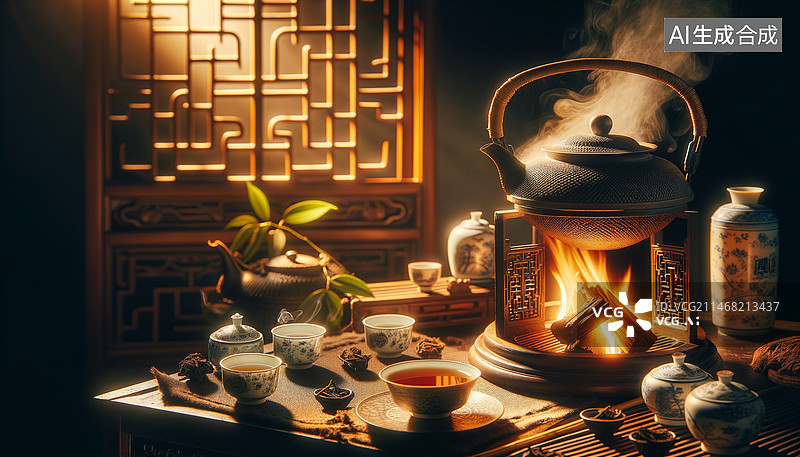 【AI数字艺术】围炉煮茶图片素材