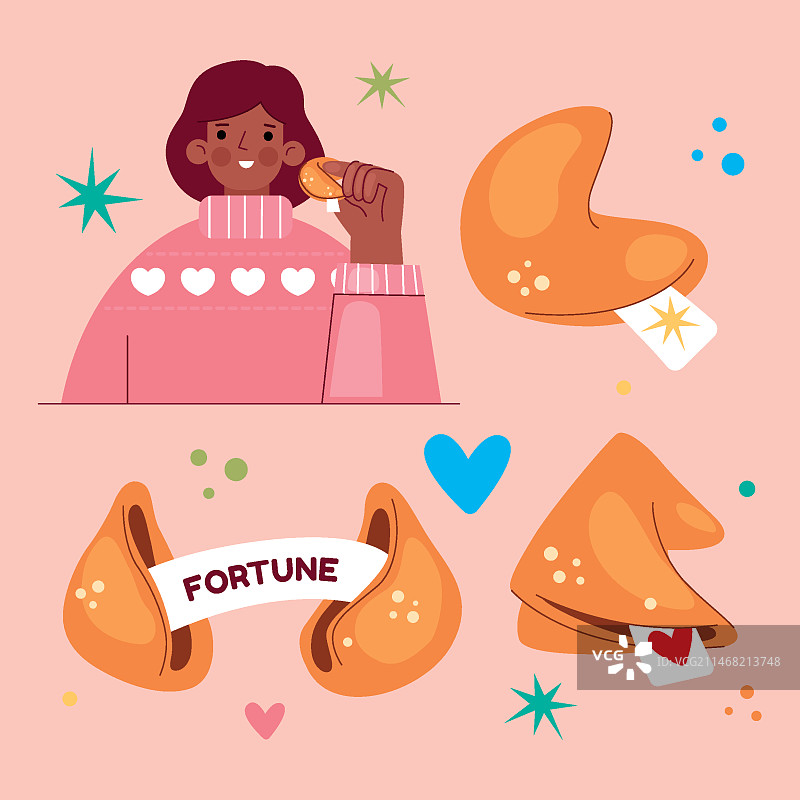 手绘扁平风格幸运饼干合集图片素材