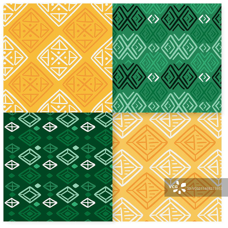 绿色和黄色宋锦无缝图案模板图片素材