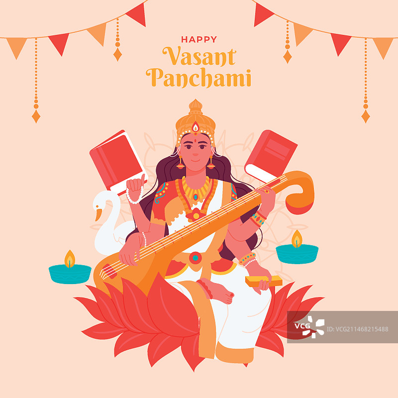 扁平风瓦桑特·潘查米节插画图片素材