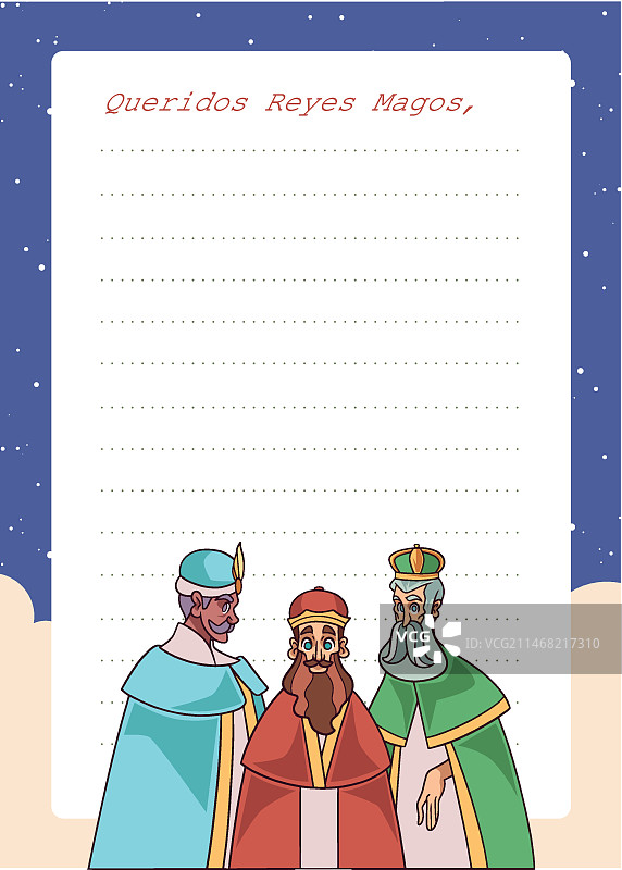 手绘东方三博士信件模板图片素材