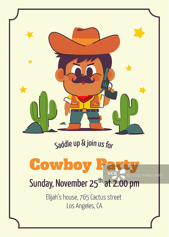 扁平风格牛仔派对邀请函模板图片素材