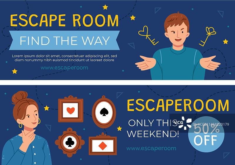 手绘密室逃脱横幅模板图片素材