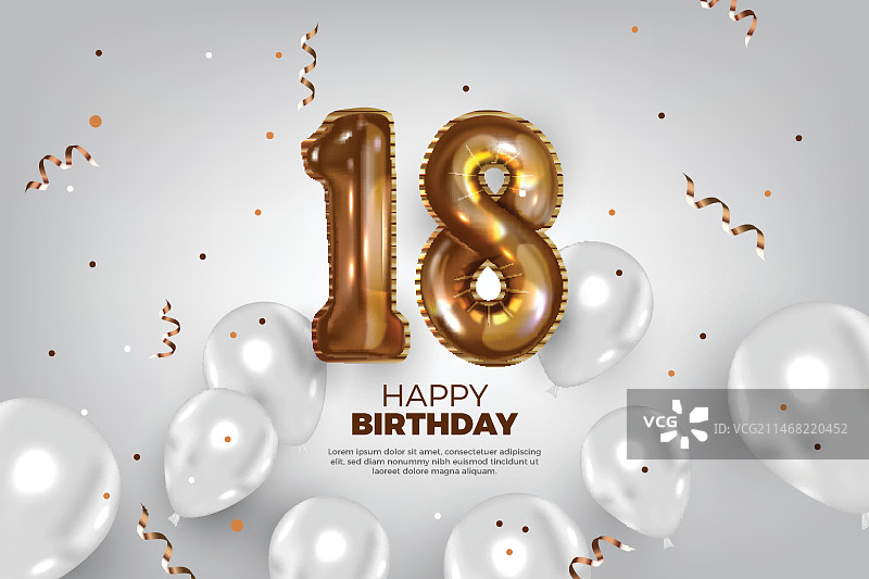 逼真的气球18岁生日背景图片素材