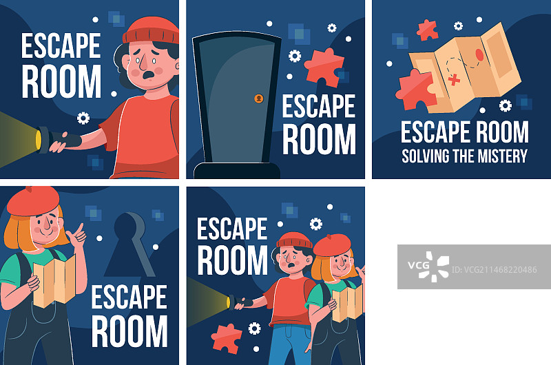 手绘密室逃脱Instagram帖子合集图片素材