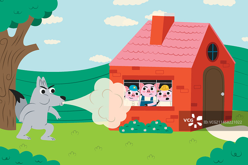 手绘三只小猪插画图片素材