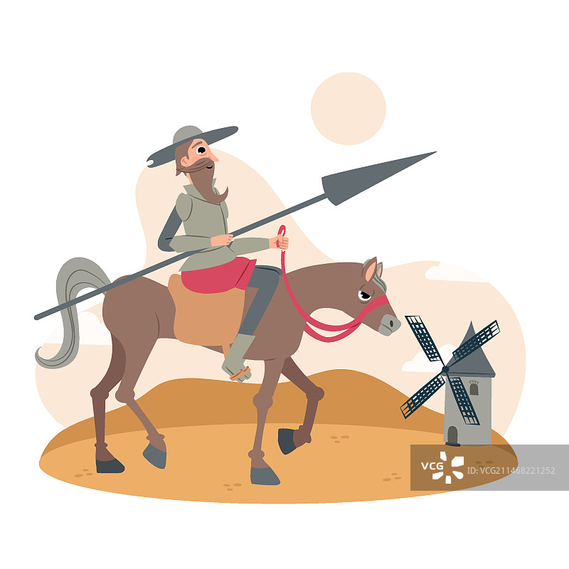 堂吉诃德扁平化设计插画图片素材