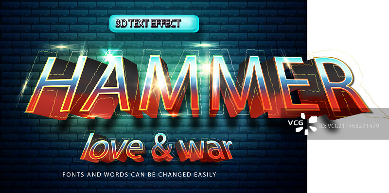 锤子超级英雄漫画风格3D可编辑文本图片素材