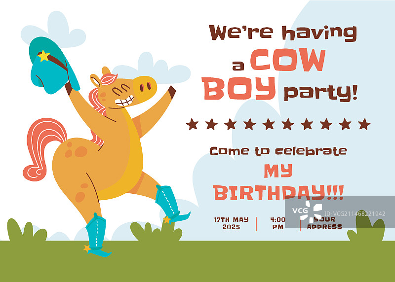 扁平风牛仔派对邀请函模板图片素材