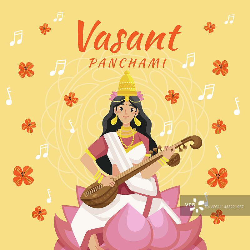 扁平风瓦桑特·潘查米节插画图片素材